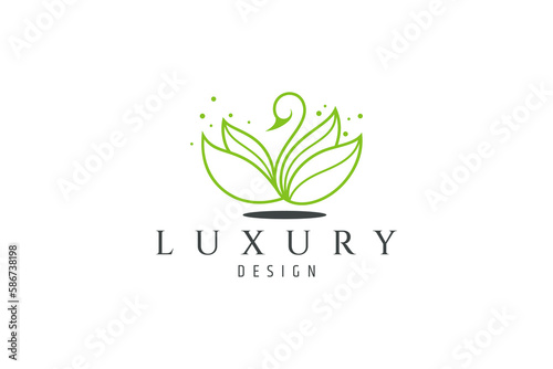 beautiful swan logo design with leaves wings