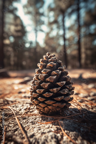 Close Up of Pine Cone on the Ground, AI Generative