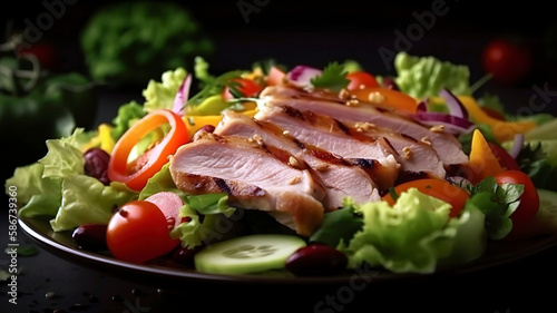 Nutritious Salad with Fresh Vegetables and Pork