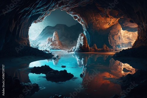 illustration, water in the caves, generative ai