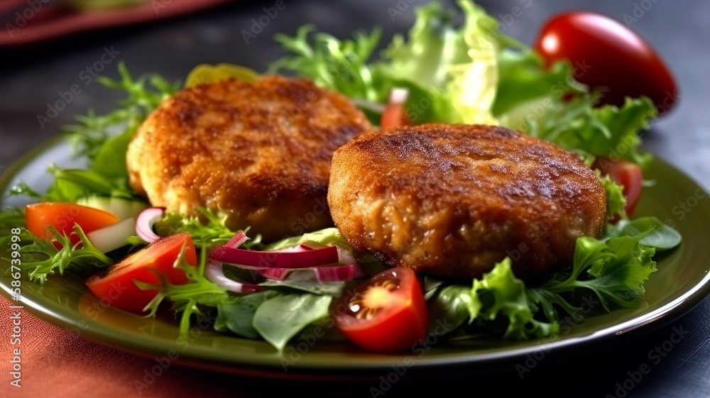 Tasty cutlets and fresh garden salad for a balanced diet