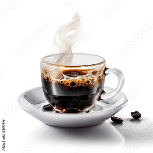 a glass cup of freshly hot espresso coffee