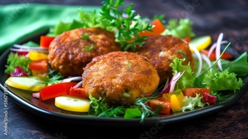 Healthy and delicious: Fried cutlets and garden fresh vegetable salad