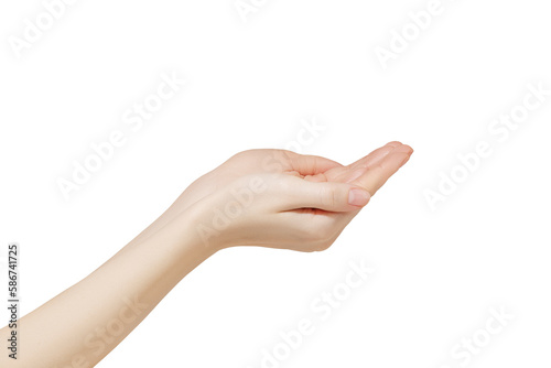 Woman stretches her hands to the side. Demonstrating empty space on her hands.