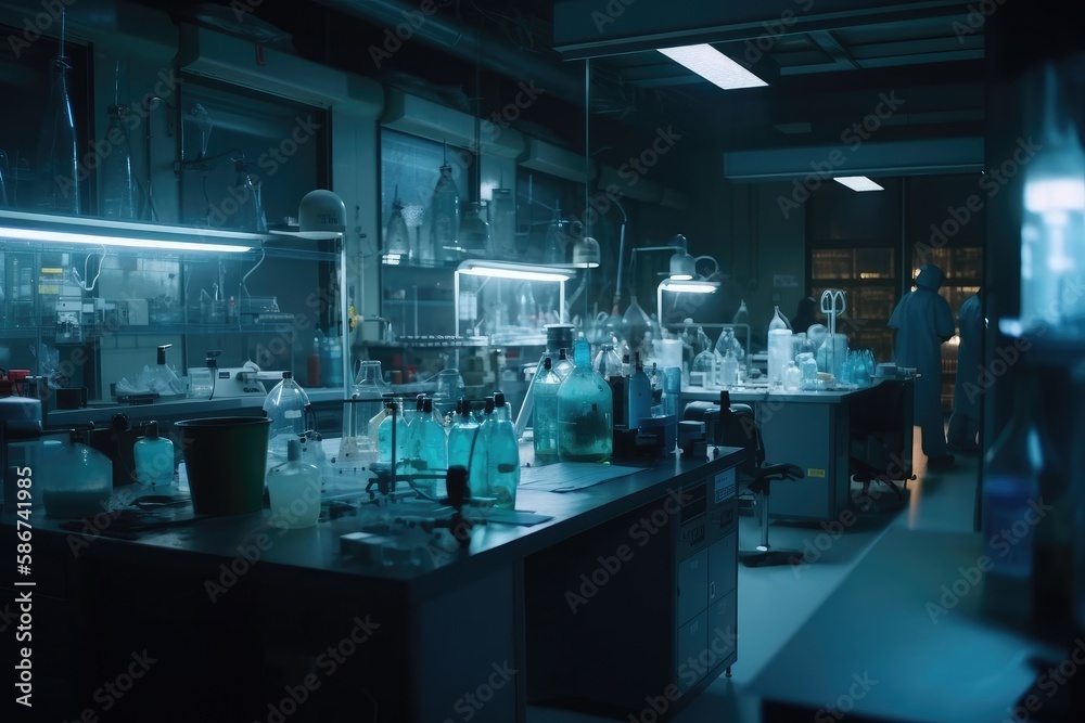 In a Secure High Level Laboratory Scientists in a Coverall Conducting a Research Generative AI In a Secure High Level Laboratory Scientists in a Coverall Conducting a Research Generative AI
