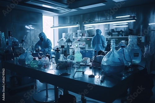  In a Secure High Level Laboratory Scientists in a Coverall Conducting a Research Generative AI © ChaoticMind