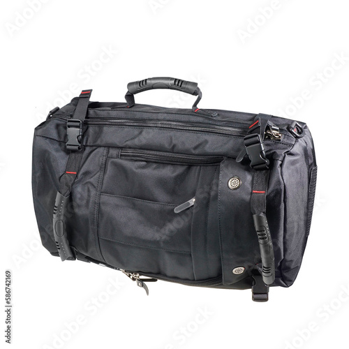 Black gym bag isolated on transparent background. Sport or travel bag 