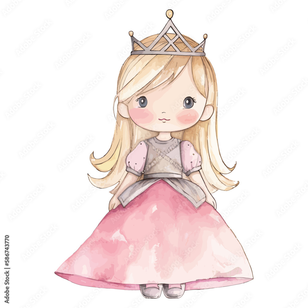 Fototapeta premium Watercolor cute princess illustration