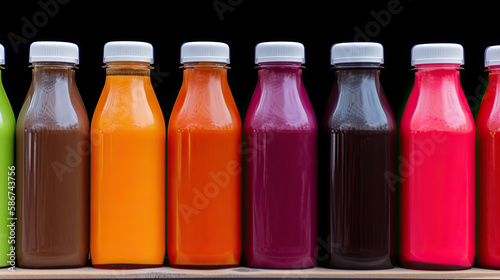 bottles of juice. Generative AI image.