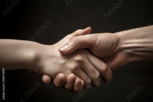 Male and female hand in a handshake. AI generated, human enhanced