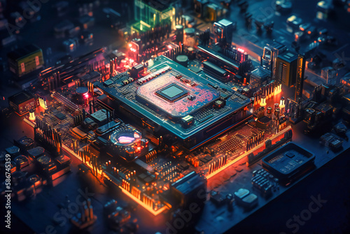 Striking imagery that combines the beauty of circuit board layouts with the powerful language of programming, showcasing technological synergy photo
