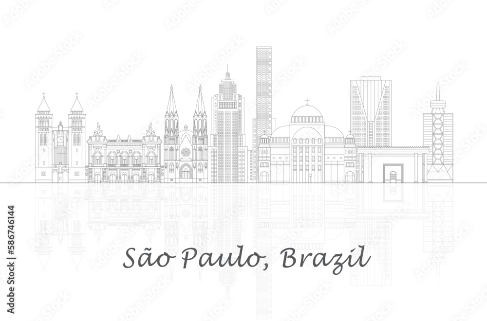Outline Skyline panorama of city of Sao Paulo, Brazil - vector illustration