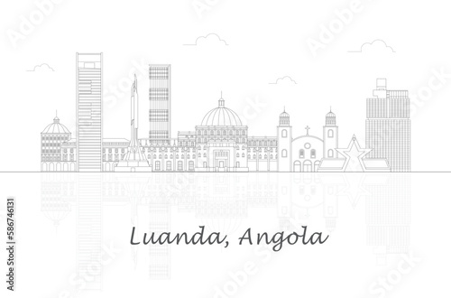 Outline Skyline panorama of city of Luanda, Angola - vector illustration