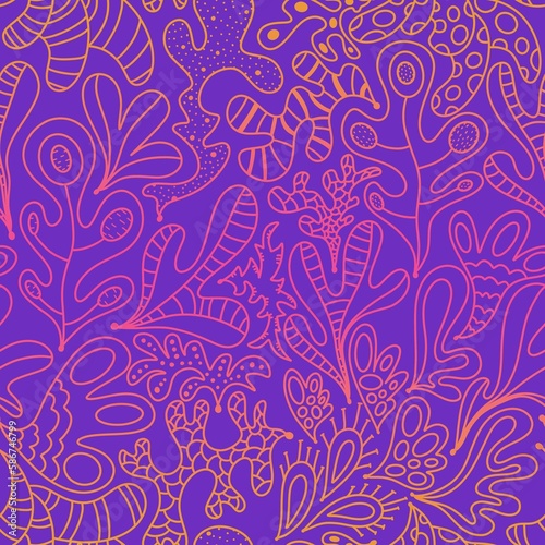Summer abstract doodle ocean floral seamless coral pattern for fabrics and packaging and wrapping paper