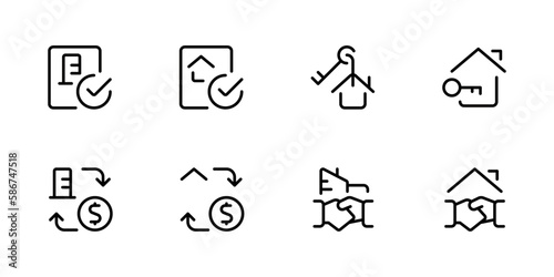 Home buy sell icon, give key in hand icon, Hand shake, Home deal, rental estate or hire car, agent broker, sale auto or home, dealer landlord, thin line symbol designed for web, mobile app, ui ux 