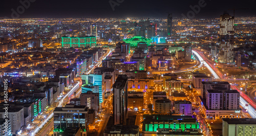 Night panorama of downtown of Riyadh city, Al Riyadh, Saudi Arabia