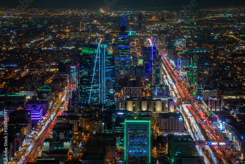 Night panorama of downtown of Riyadh city, Al Riyadh, Saudi Arabia photo
