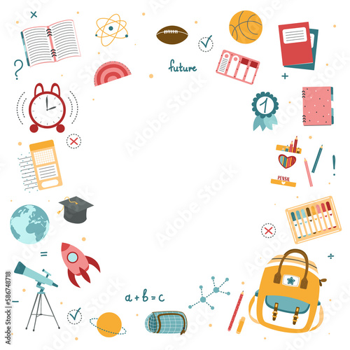 Background for school, school theme, school doodles, inscription in a notebook, training, lessons, time for training, Set of school tools, set of education icons, back to school