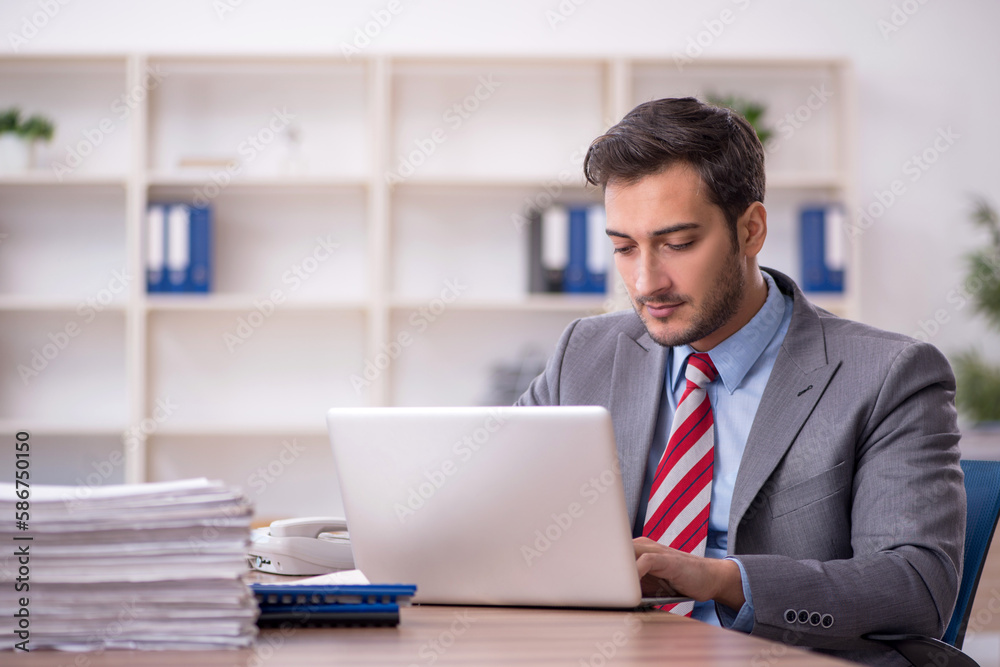 Young male employee working in the office Young male employee working in the office