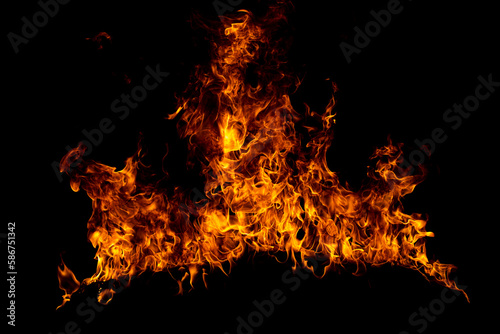 Fire flame. Burn lights on a black background.