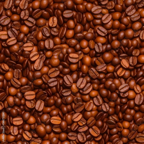 Realistic background of coffee beans. The pattern is seamless. Image created with Generative AI.