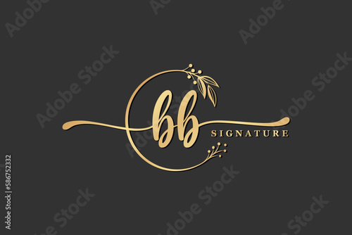 luxury signature initial bb logo design isolated leaf and flower