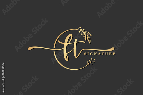 luxury signature initial ft logo design isolated leaf and flower photo