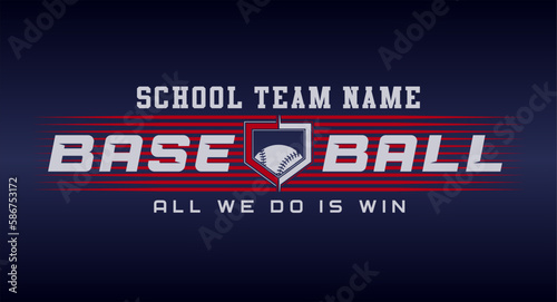 Baseball team design isolated on dark blue black background. School spirit shirts sport fan emblem. For print or cut (Cricut, Silhouette). 
 