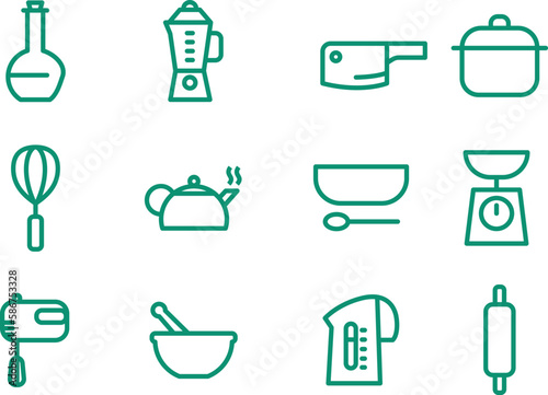 Kitchen Appliance simple line style vector Icons clip arts.