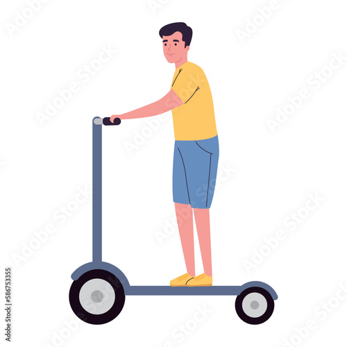 Boy riding push scooter