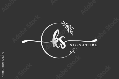 luxury signature initial ks logo design isolated leaf and flower