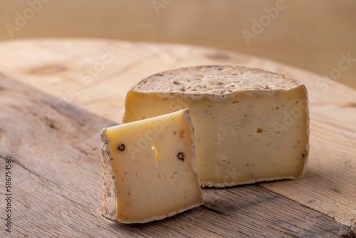Slika na platnu close up of maturated selection of cheese on old wood