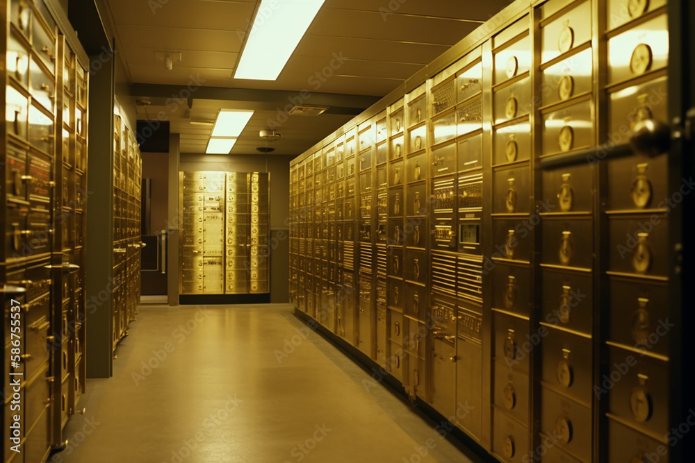 Safe deposit boxes room in bank vault. Inside in Bank vault room with