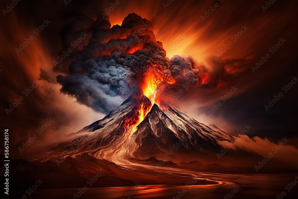 Close Range Long Exposure Of Volcano Eruption. Generative AI
