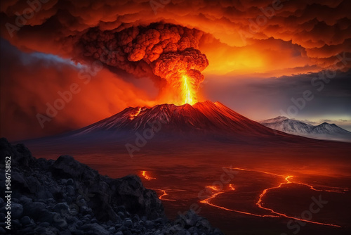 Close Range Long Exposure Of Volcano Eruption. Generative AI