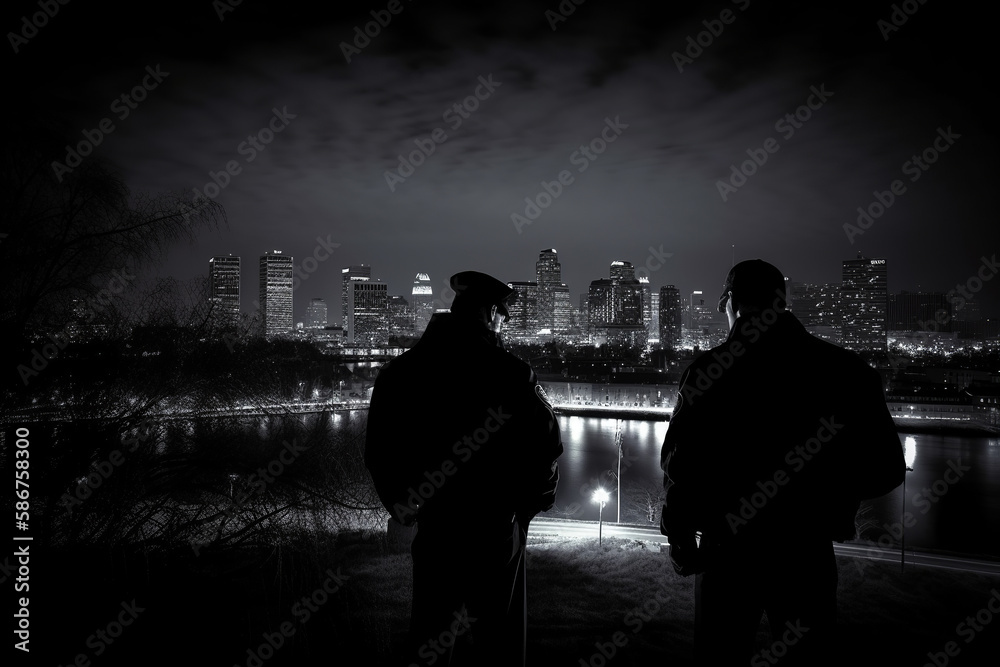 Police officers and detectives working on crime scene. Murder, investigation, expert evidence of murder, generative ai Police officers and detectives working on crime scene. Murder, investigation, expert evidence of murder, generative ai