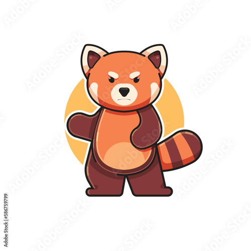 vector illustration of a cute red panda character doing kungfu moves, red panda mascot animal logo, cartoon animal