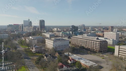 Flying over the outskirts of downtown Raleigh NC