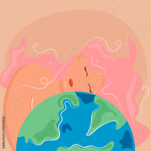 Earth day  illustration of the earth with cute girl