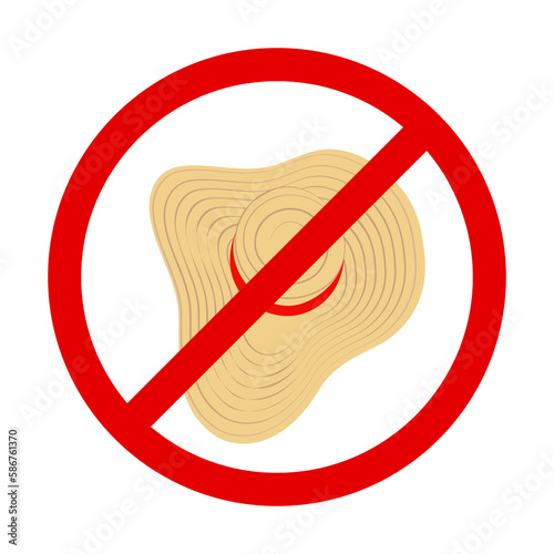 Summer hat with a wide brim and stripes around under the ban sign. Sticker. Icon. Isolate. Vector