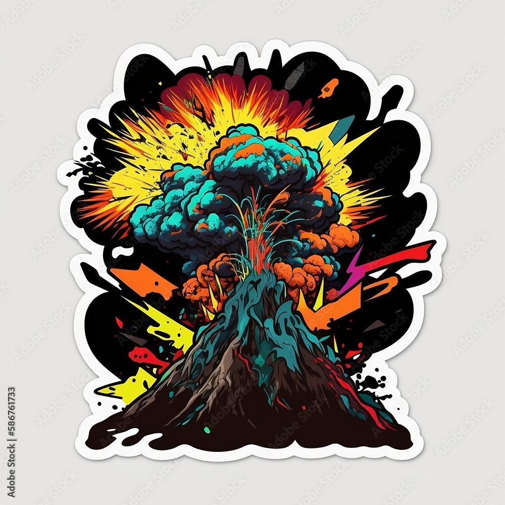 Psychedelic volcano sticker