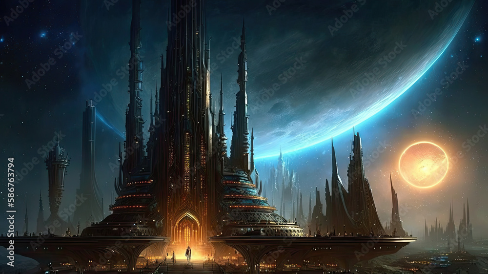 Galactic Empire on the Edge Generative AI Alien Sci-FI architectural illustration 