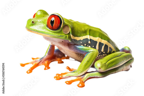 an isolated red-eyed tree frog, side-view portrait, rainforest-themed photorealistic illustration on a transparent background in PNG. green frog. Agalychnis callidryas. Generative AI