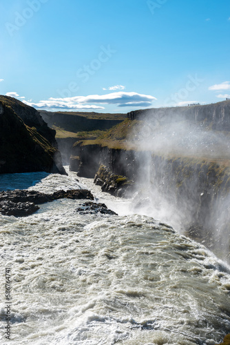 Close-up view of Gullfoss Falls on a sunny day, Iceland
