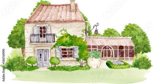 Watercolor house, wedding venue, countryside celebration, summer house, cottage, vineyard hotel
