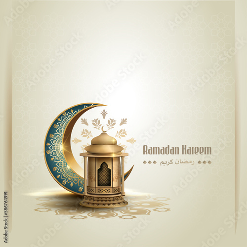 islamic greeting ramadan kareem card design with crescent and lantern