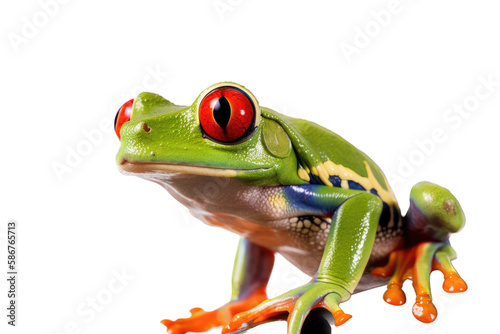 an isolated red-eyed tree frog front view, jungle-themed photographic illustration on a transparent background in PNG. Generative AI