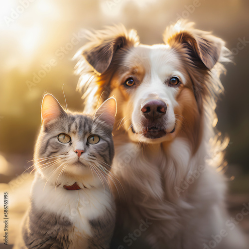 Cute cat and dog friends together  generative ai.