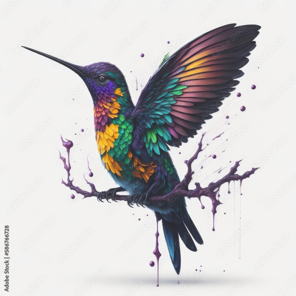 Obraz premium illustration of a colorful hummingbird with splash paint