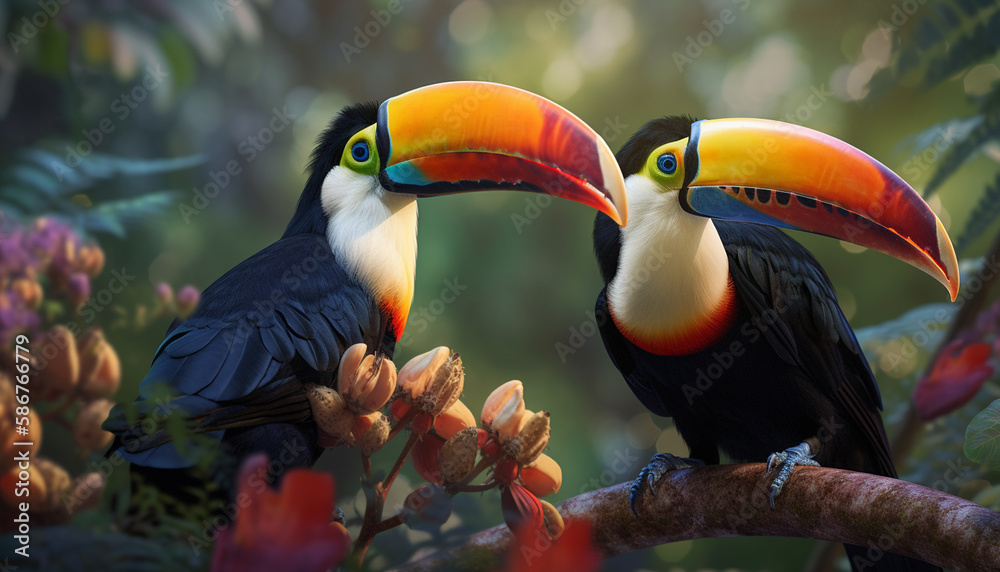 Obraz premium colorful toucan in the jungle generative art